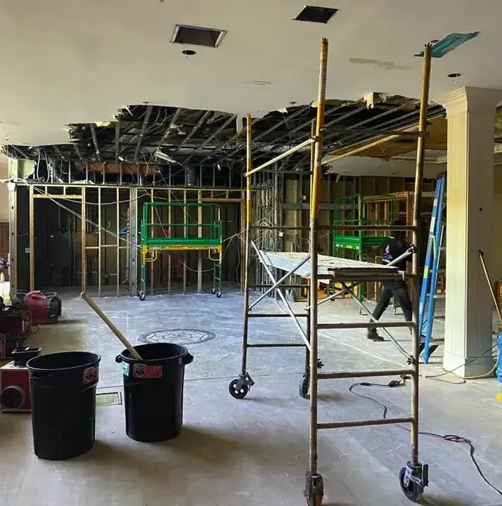Room stripped and staged for structural drying