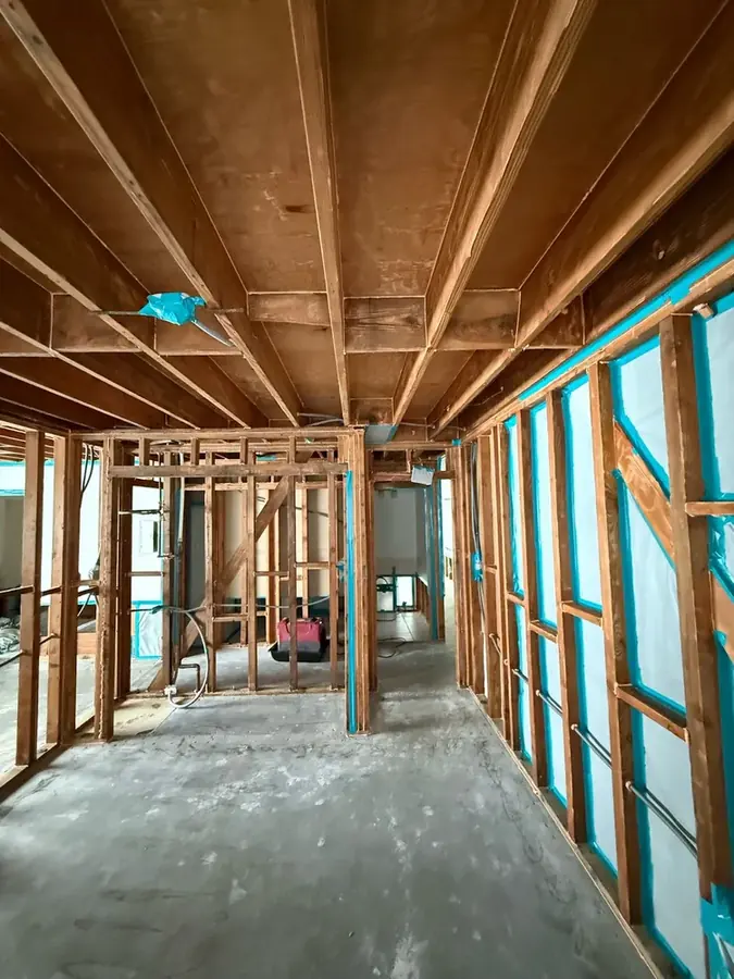 Attic framing opened after a roof leak