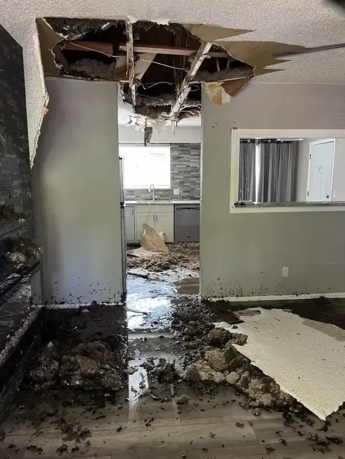 Ceiling leak water damage in a Garland, TX home